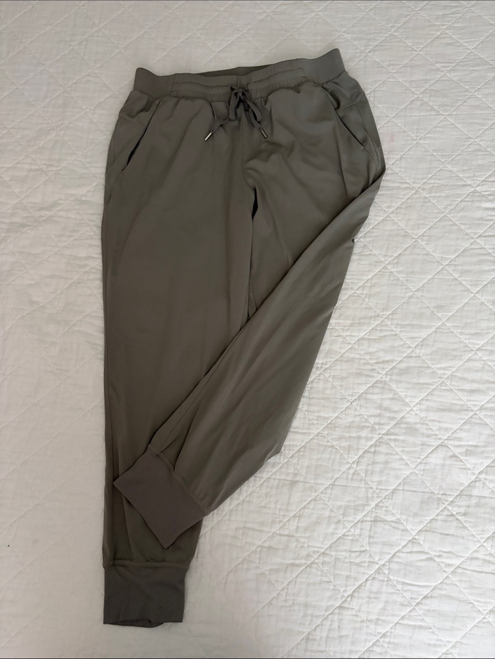 Women's Olive Drawstring Jogger Pants with Rib Cuffs